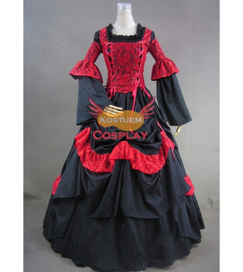 Viktorianisches Ballkleid Retro Lolitakleider Rot Spitze