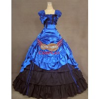 Südstaatenkleider Civil War Kleid Satin Lolita Ballkleid Blau/Schwarz
