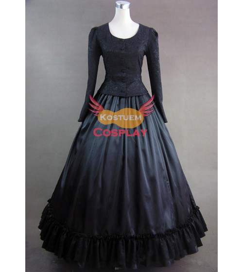 Schwarz Civil War Kleidung Satin Viktorianisches Ballkleid